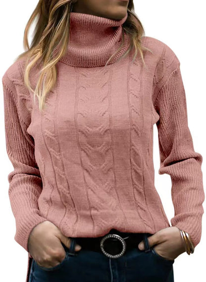 Women's Cable Knit Turtleneck Sweater Long Sleeve