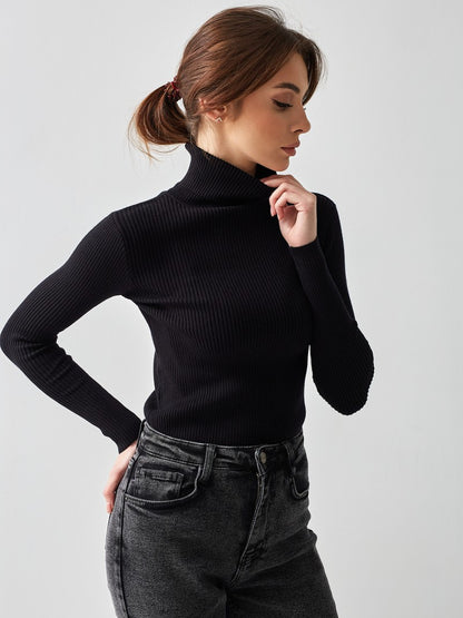 Women's Ribbed Turtleneck Knit Sweater Top