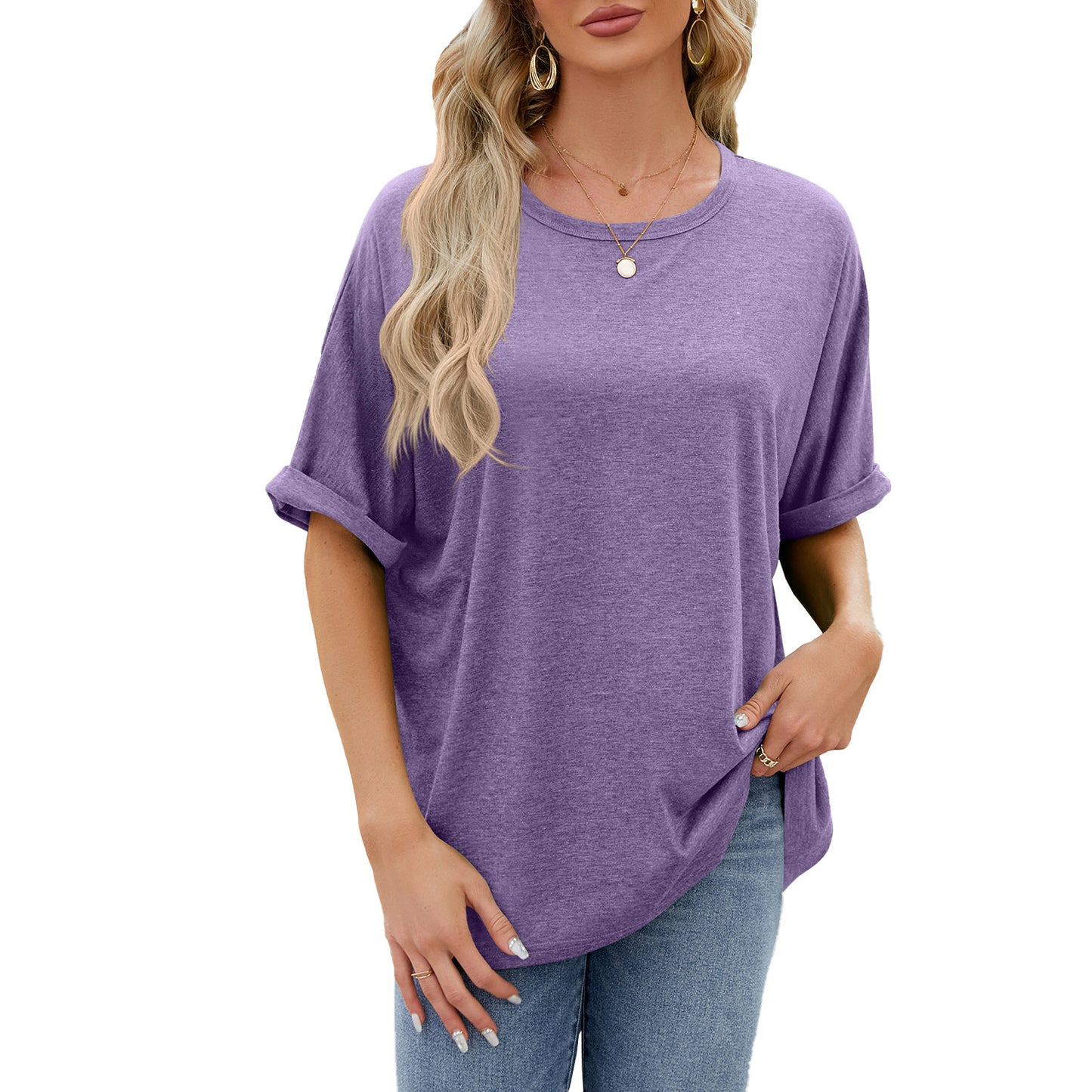 Loose Fit Crew Neck Short Sleeve Casual Basic Tee