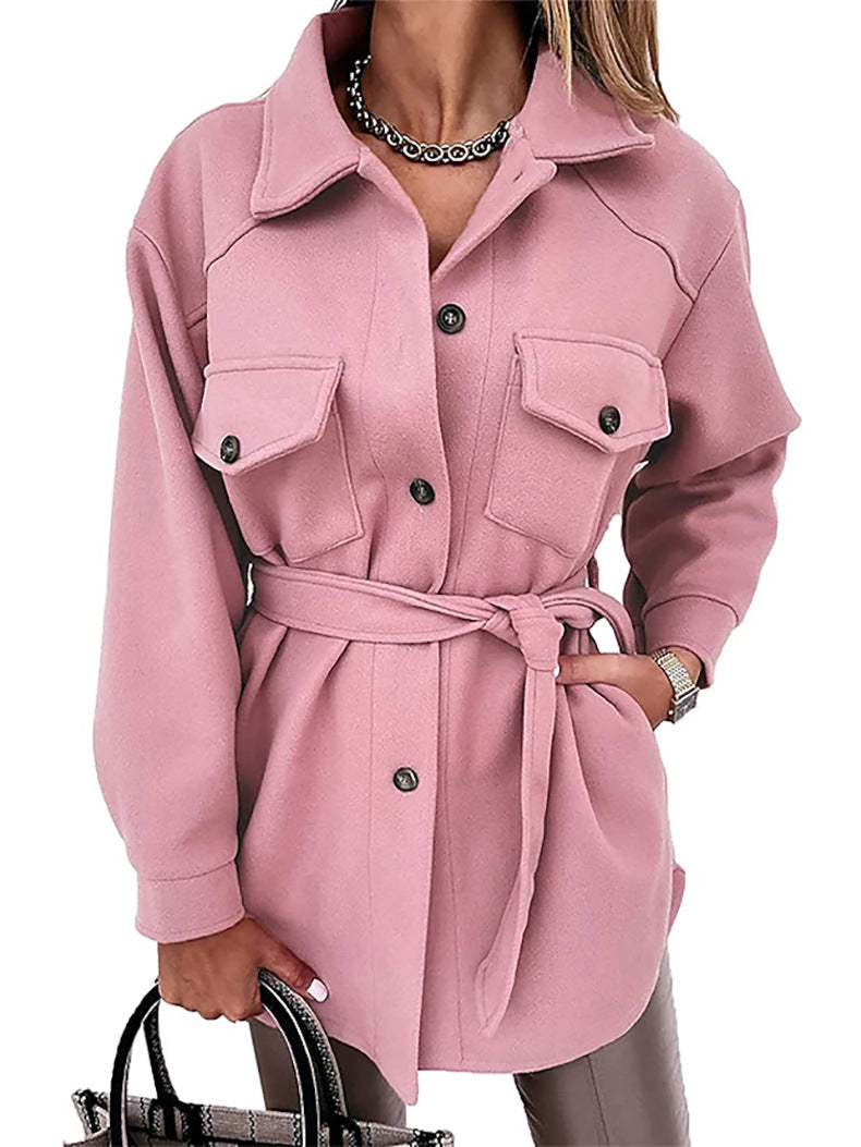 Women's Belted Wool Blend Shacket Jacket