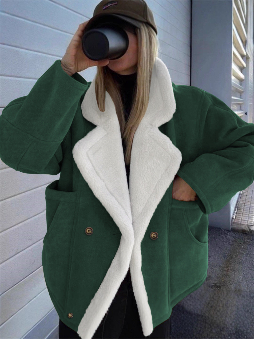 Women Oversized Sherpa Lined Suede Winter Jacket