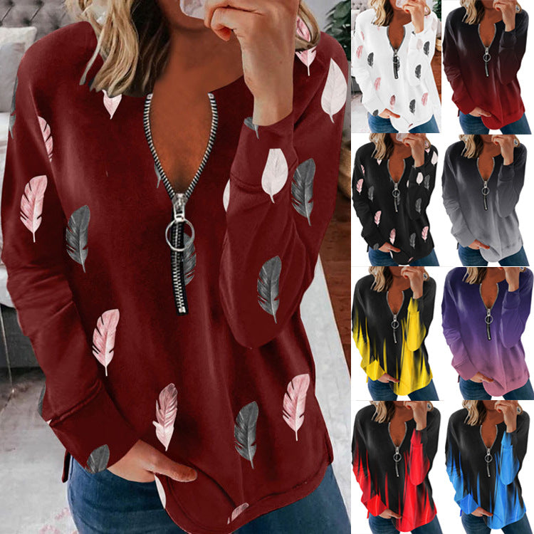 Women's Splatter Print Long Sleeve Loose Fit Casual Top