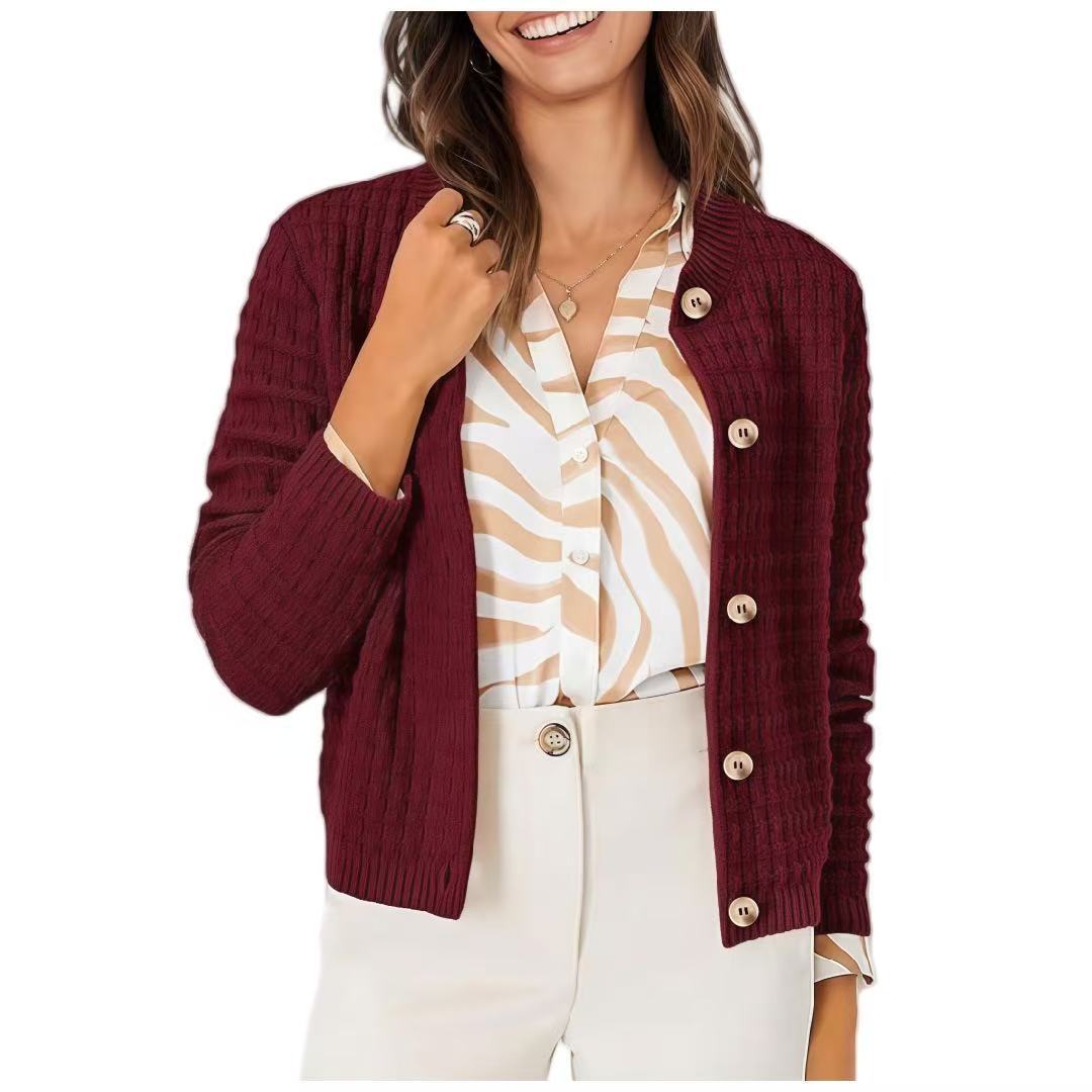 Women's Cropped Cardigan Button Front Textured Knit