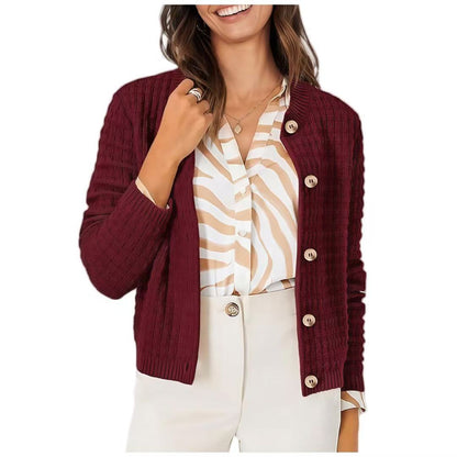 Women's Cropped Cardigan Button Front Textured Knit