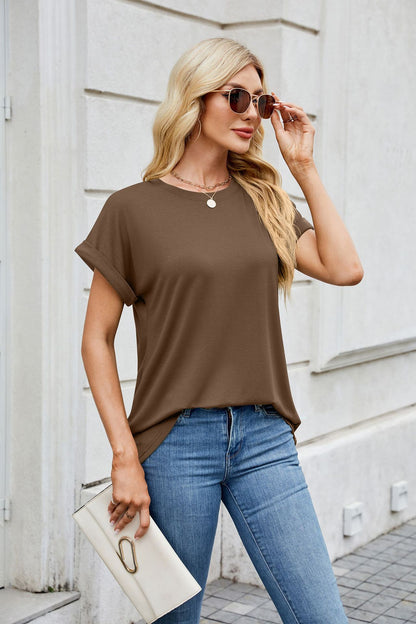 Solid Knit T Shirt Loose Fit Casual Custom Top