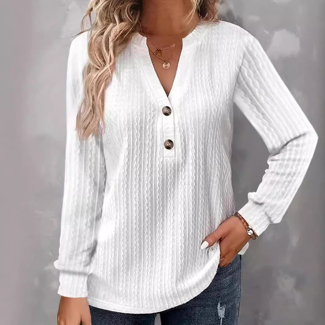 Women's Long Sleeve V Neck Button Front Casual Tunic Top