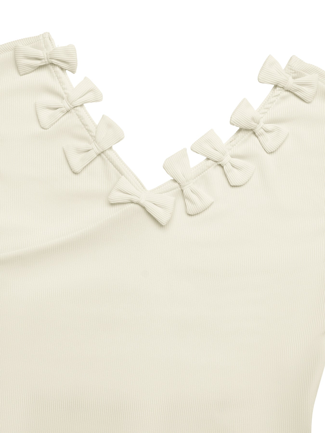 Beige Bow Detail Ribbed Knit Short Sleeve Sweater Top