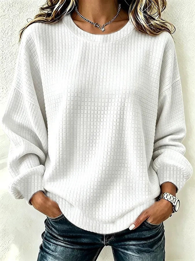 Women's Oversized Waffle Knit Crewneck Sweatshirt