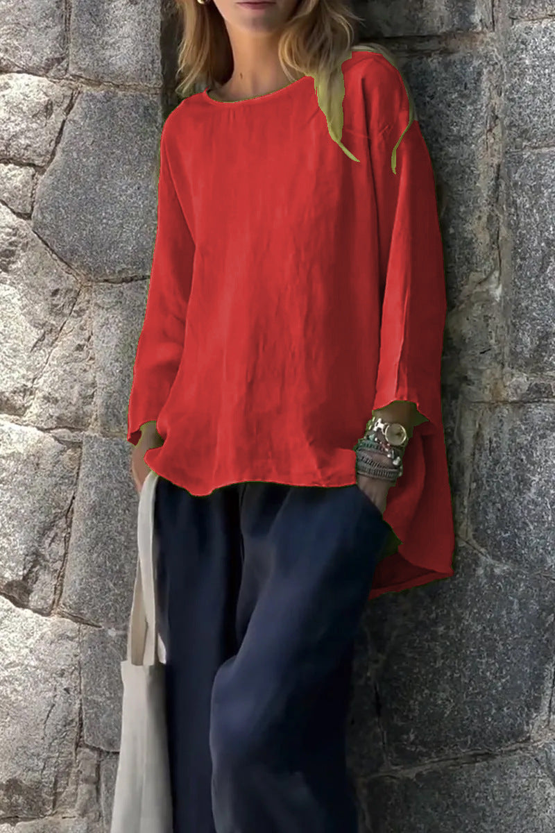 Women's Linen Blend 3/4 Sleeve Loose Casual Blouse Top
