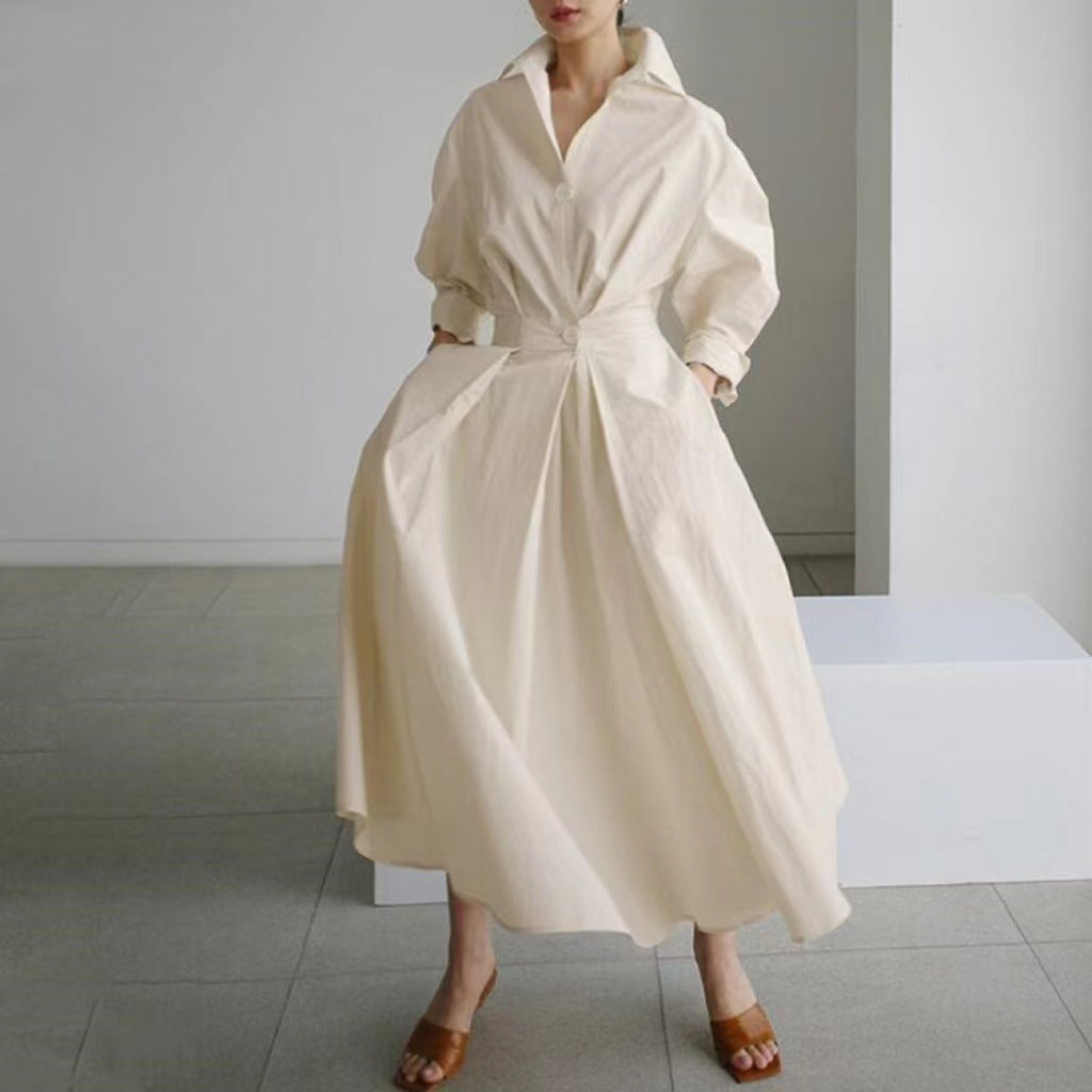 Women's Cotton Shirt Dress Collared Long Sleeve Maxi