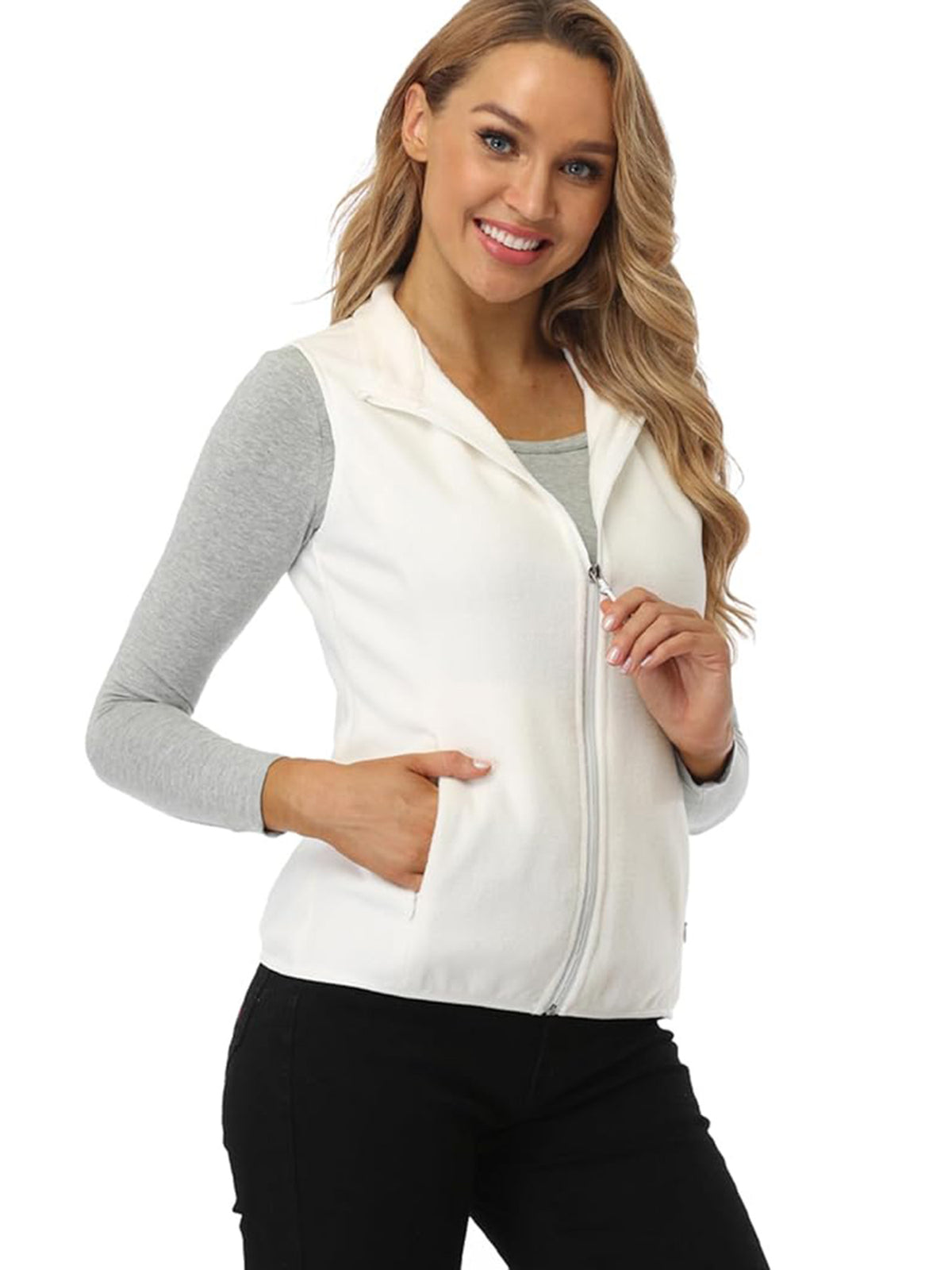 Women's Fleece Vest Zip Up Lightweight with Pockets