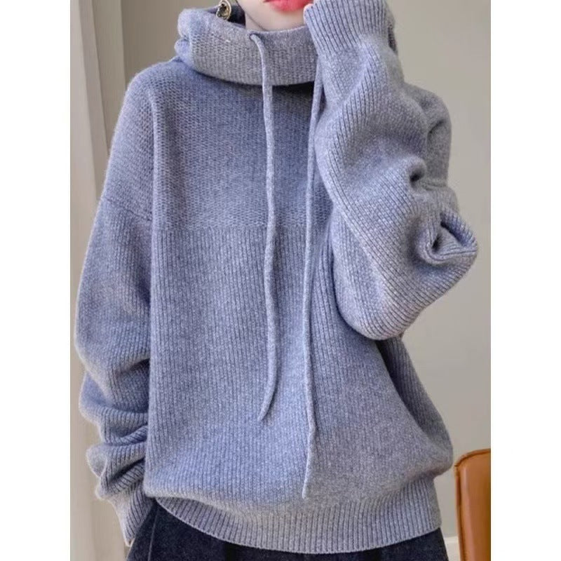 Women's Oversized Hooded Wool Sweater Chunky Knit Pullover