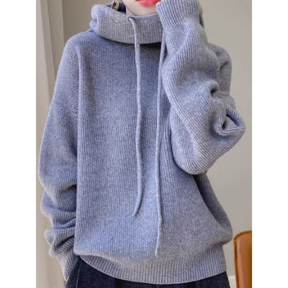 Women's Oversized Hooded Wool Sweater Chunky Knit Pullover