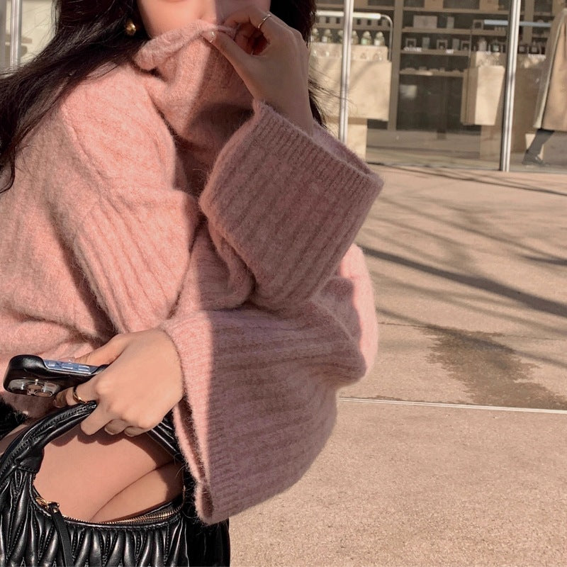 Oversized Ribbed Turtleneck Sweater Slouchy Knit