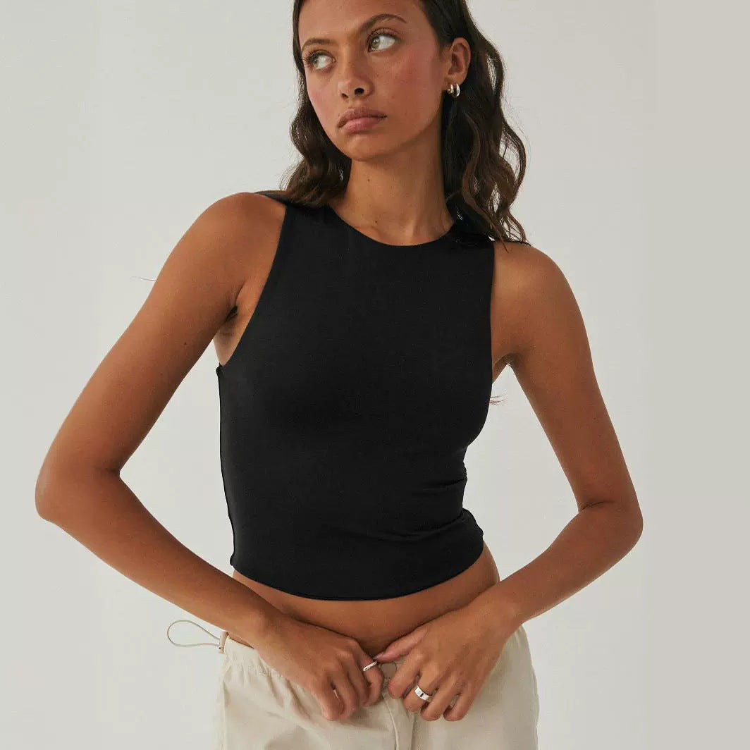 Sexy Exposed Navel Sleeveless Crew Neck Vest