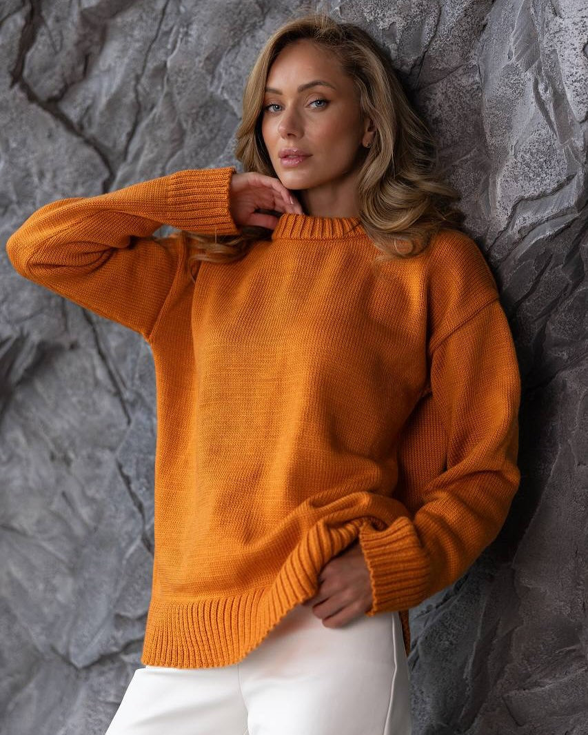 Women's Oversized Crew Neck Solid Knit Pullover Sweater