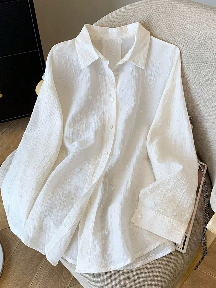 Women's Oversized Button Down Textured Shirt Long Sleeve