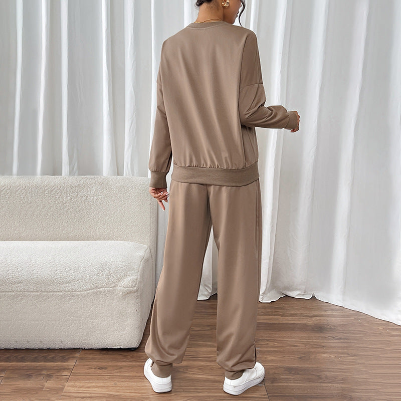 Sweater Two-piece Autumn and Winter Women's Clothing Solid Color Crew Neck Casual Suit