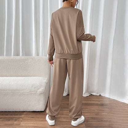 Sweater Two-piece Autumn and Winter Women's Clothing Solid Color Crew Neck Casual Suit