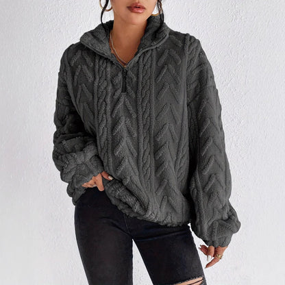 Womens Textured Sherpa Fleece Half Zip Pullover Top
