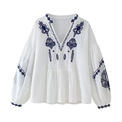 Women's Vintage Boho Floral V-Neck Blouse