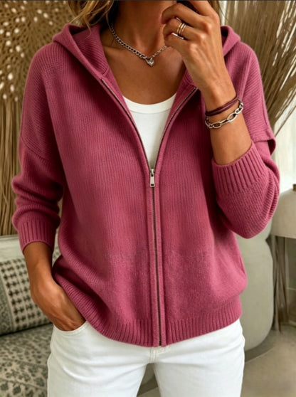 Women's Oversized Hooded Zip Cardigan Sweater Solid