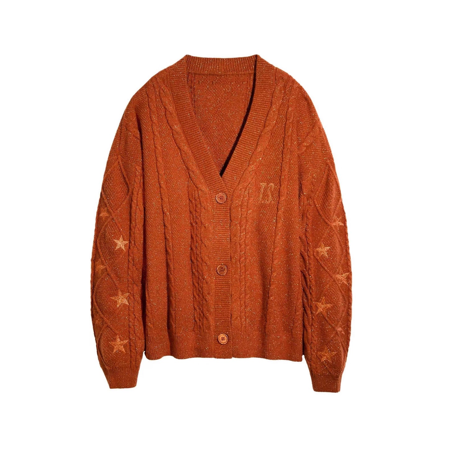 Oversized Cable Knit Star Embroidered Cardigan Sweater