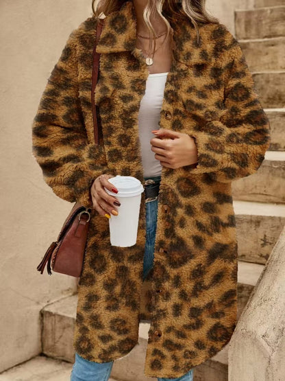 Women's Long Sherpa Jacket Button Down Collared Coat