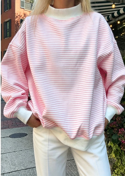 Women’s Oversized Contrast Stripe Mock Neck Sweatshirt