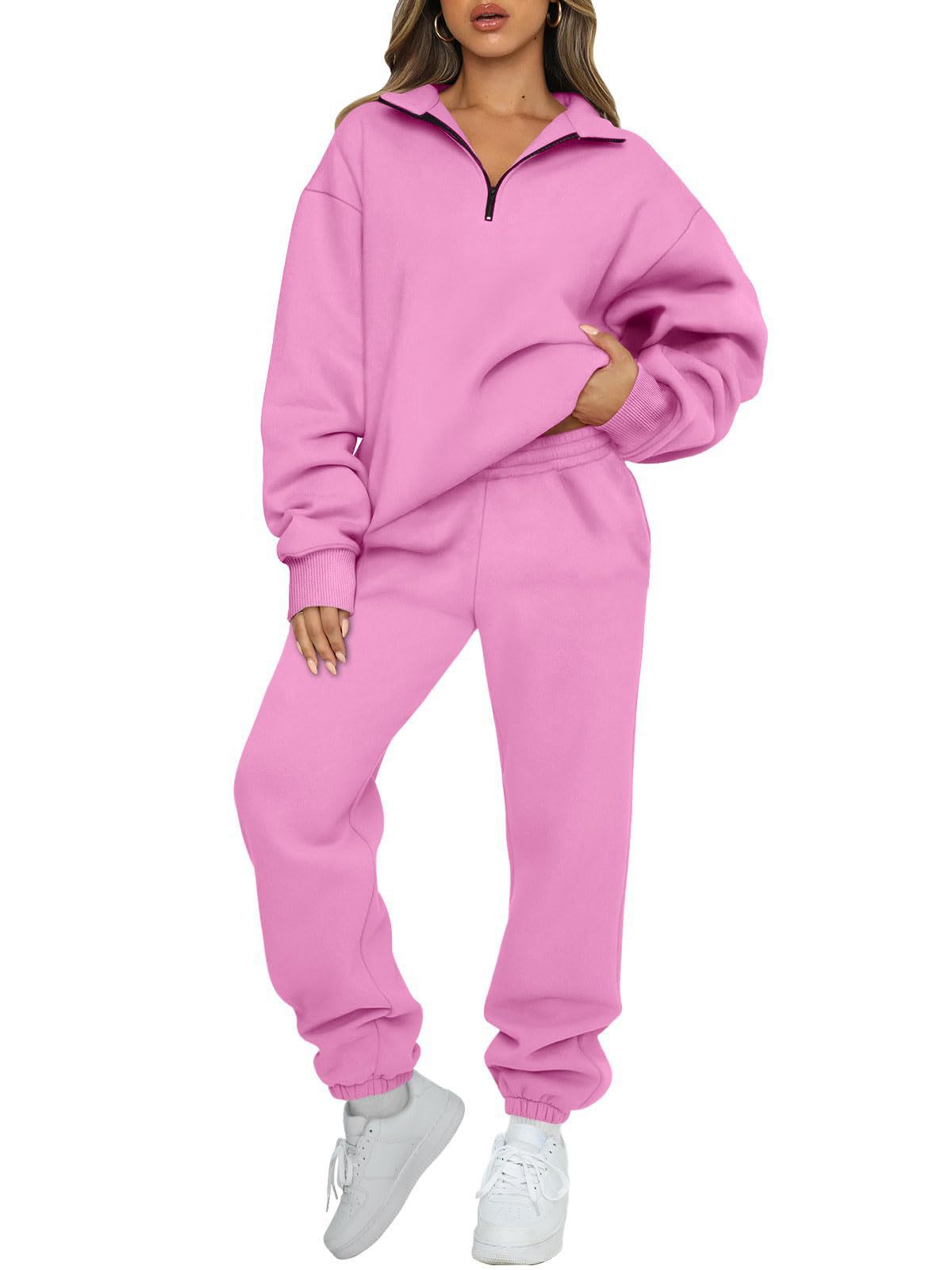 Womens Oversized Half Zip Fleece Sweatsuit Lounge Set