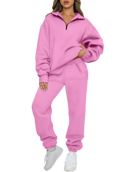 Womens Oversized Half Zip Fleece Sweatsuit Lounge Set