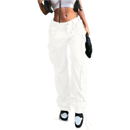 Women's High-Waist Cargo Pants with 8 Pockets, Loose Fit Streetwear
