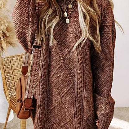 Oversized Chunky Cable Knit Sweater Dress Crew Neck