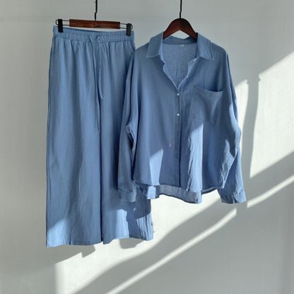 Linen Blend Button Shirt Wide Leg Pants Two Piece Set