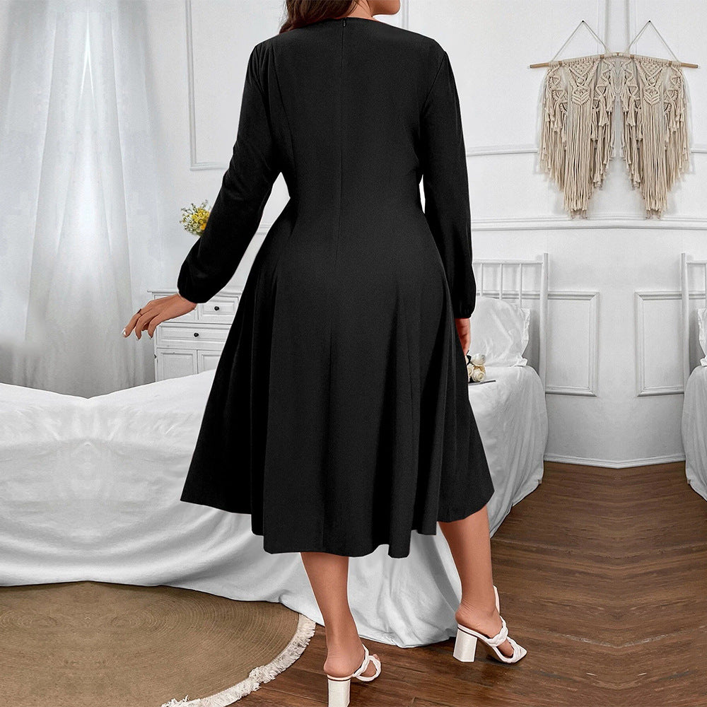 Women's new square neck waist Slim A-line dress temperament long-sleeved dresses