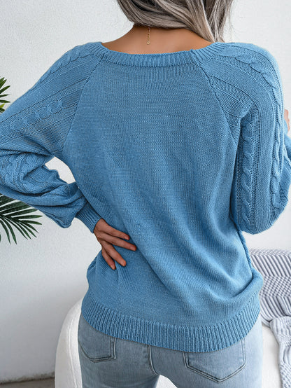 2025 Fall Winter Casual Square Neck Button Detail Cable Knit Sweater