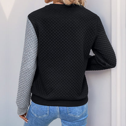 Autumn Contrasting Colors and Matching Pullover Stand-up Collar Women's Sweater