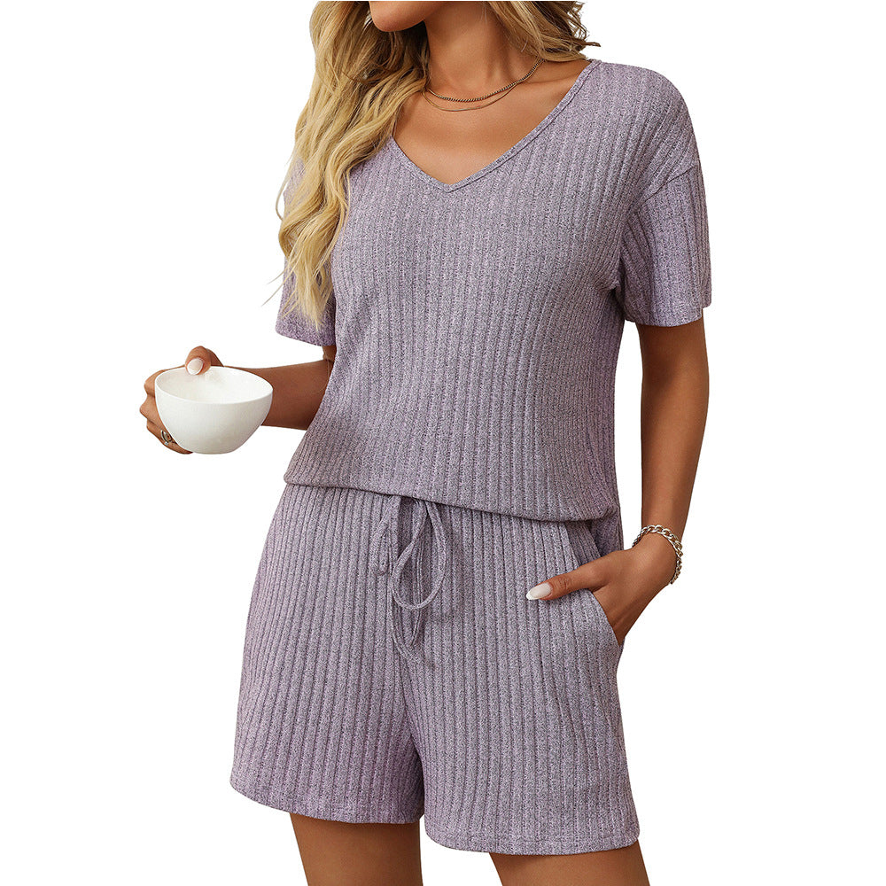 Solid Color Short-Sleeve Pajama Set