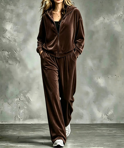 Women's Velour Zip Hoodie & Pants Two Piece Set