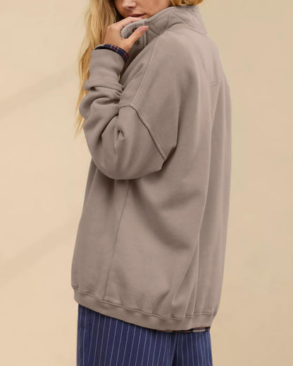 Half Snap Pullover Sweatshirt Oversized Long Sleeve