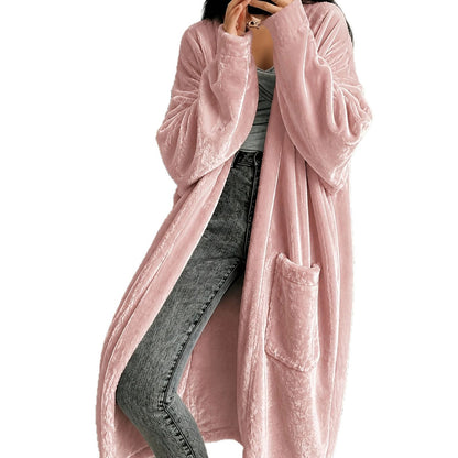 Women's Velvet Duster Coat Long Sleeve with Pockets