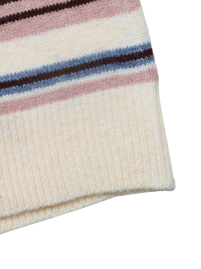 Striped Knit Polo Sweater Long Sleeve Relaxed Pullover