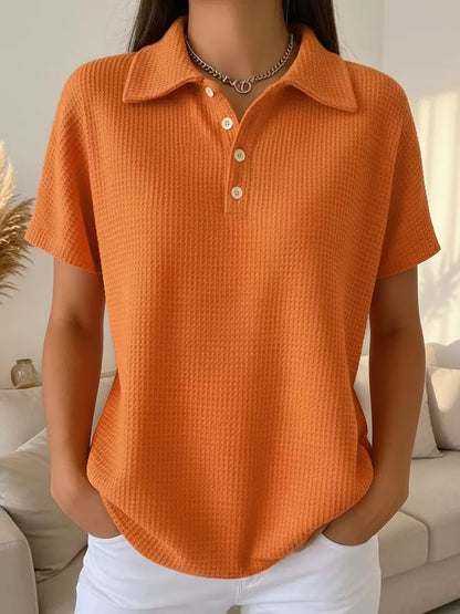 Women's Oversized Waffle Knit Polo Shirt Long Sleeve Top