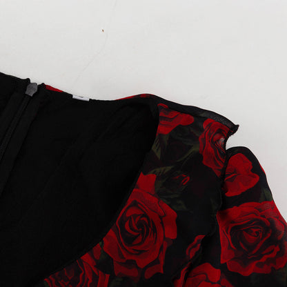 Floral V-Neck Long Sleeve Button Front A-Line Mini Dress