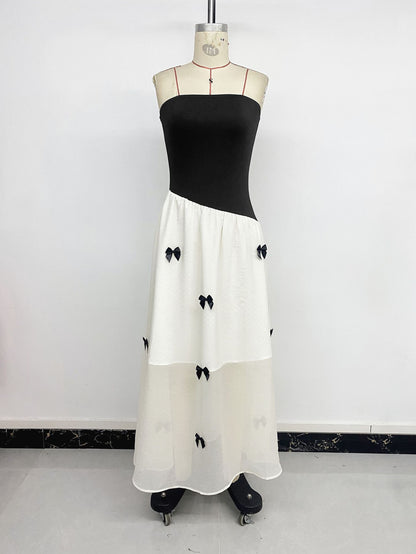 Color Block Strapless Maxi Dress Bow Detail Y2K Summer