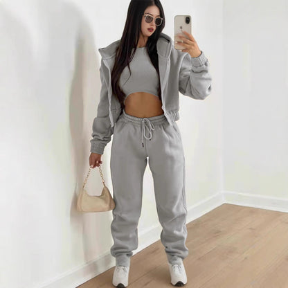 Women's 3 Piece Fleece Hoodie Sweatpants Lounge Set