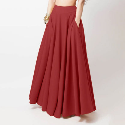 Women's Pleated Maxi Skirt High Waist A-Line Pockets