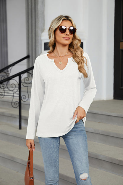 Women's Oversized V Neck Long Sleeve Tee Top