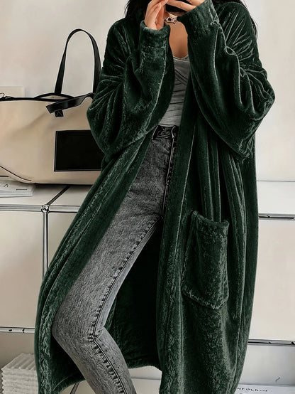 Women's Velvet Duster Coat Long Sleeve with Pockets