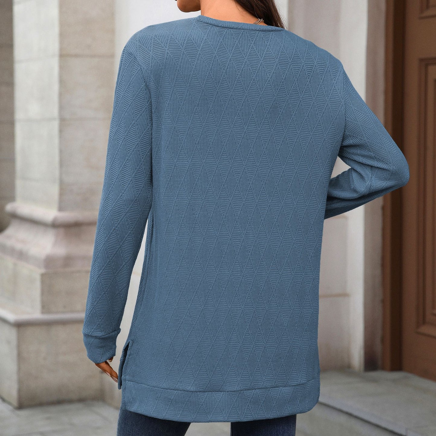 Women's Oversized Crewneck Long Sleeve Side Slit Top